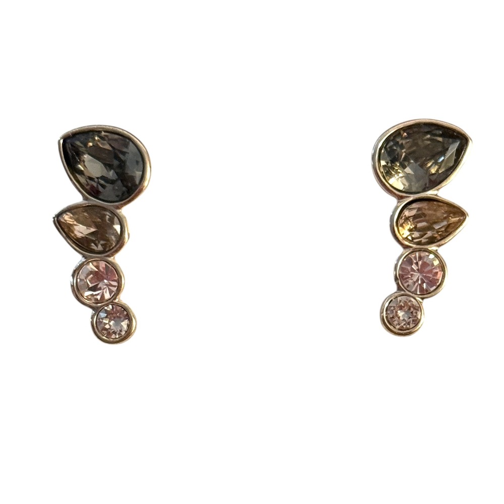 Givenchy Gold Tone Crystal Earrings Smoky Grey Champagne‎  Studs